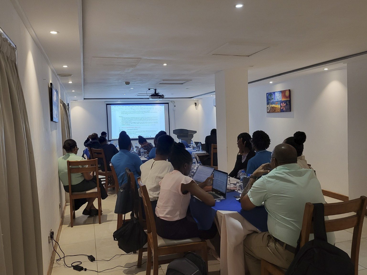 Participants working in groups during the SADC disaster risk management peer review workshop in Seychelles